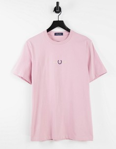 Светло-серая меланжевая футболка с вышивкой Розовый-Розовый цвет Fred Perry