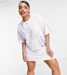 Выбеленное платье-футболка со сборками по бокам и мраморным принтом ASOS DESIGN Curve-Многоцветный