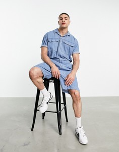 Синий джинсовый комбинезон-шорты с карманами ASOS DESIGN-Голубой