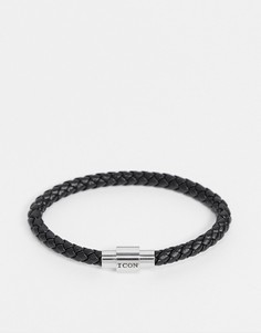 Плетеный кожаный браслет черного цвета Icon Brand-Черный цвет
