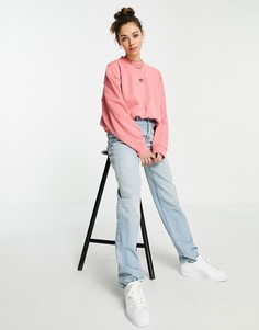 Розовый свитшот в стиле oversized с логотипом по центру adidas Originals-Розовый цвет
