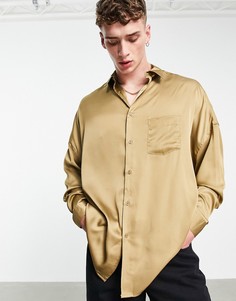 Атласная oversized-рубашка цвета бронзы ASOS DESIGN-Коричневый цвет