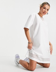 Белое платье-футболка с логотипом и сетчатыми полосками adidas Originals Bellista-Белый