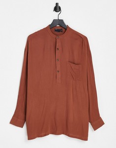Коричневая oversized-рубашка из жатой вискозы с маленьким карманом ASOS DESIGN-Коричневый цвет
