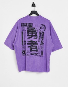 Фиолетовая выбеленная oversized-футболка с принтом на спине ASOS DESIGN-Фиолетовый цвет