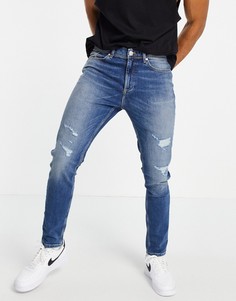 Сине-голубые зауженные джинсы с потертостями River Island-Голубой
