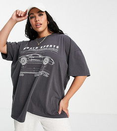 Oversized-футболка темно-серого выбеленного цвета с принтом "World Sport" ASOS DESIGN Curve-Серый