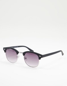 Солнцезащитные очки черного матового цвета в стиле ретро River Island-Черный цвет