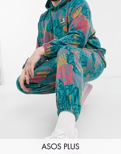 Флисовые джоггеры в стиле oversized со сплошным принтом от комплекта ASOS Daysocial Plus-Многоцветный