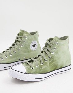 Выбеленные парусиновые кеды светлых земельных цветов Converse Chuck Taylor All Star Hi-Зеленый цвет