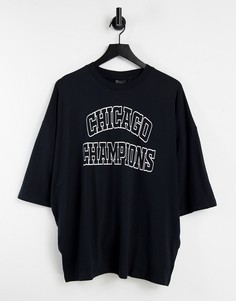 Черная oversized-футболка с принтом «Chicago» из органического хлопка ASOS DESIGN-Черный цвет