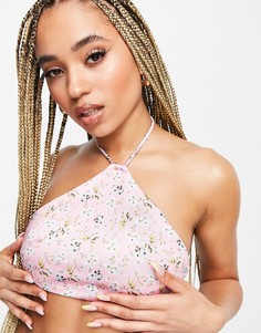 Укороченный бикини-топ с высоким воротом и цветочным принтом ASOS DESIGN – Выбирай и Комбинируй-Multi