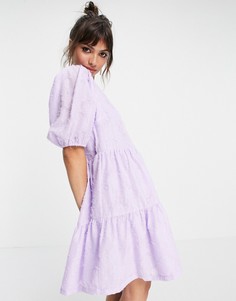 Сиреневое платье мини с короткими пышными рукавами и присборенной юбкой Vila-Фиолетовый