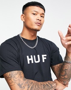 Черная футболка с оригинальным логотипом HUF Essentials-Черный цвет