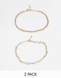 Эксклюзивный комплект браслетов на ногу с массивной витой цепочкой золотистого цвета DesignB London Curve-Золотистый