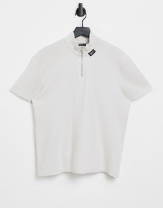 Бежевая облегающая футболка с короткой молнией и вафельной текстурой ASOS Unrvlld Spply-Бежевый