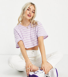 Сиреневая укороченная oversized-футболка в полоску ASOS DESIGN Petite-Многоцветный