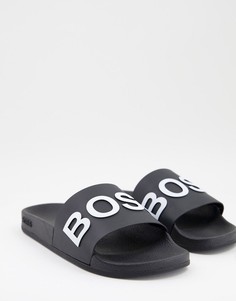 Черные шлепанцы с логотипом BOSS Bay-Черный цвет