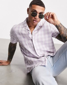 Сиреневая льняная рубашка в клетку свободного кроя с отложным воротником ASOS DESIGN-Фиолетовый цвет