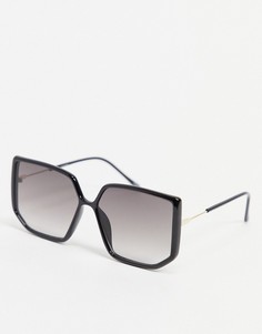 Большие солнцезащитные очки в блестящей тонкой оправе черного цвета в стиле 70-х ASOS DESIGN-Черный