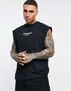 Черная oversized-майка из органического хлопка с текстовым принтом спереди ASOS DESIGN-Черный цвет