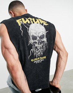 Oversized-майка черного выбеленного цвета с принтом в виде черепа на спине ASOS DESIGN-Черный цвет