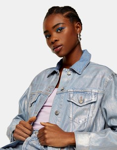 Серебристая джинсовая куртка с покрытием Topshop-Коричневый цвет