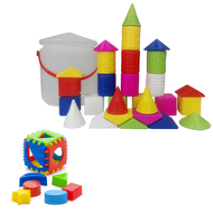 Развивающие игрушки Karolina Toys Кубик логический малый+Конструктор Городок, 28 дет