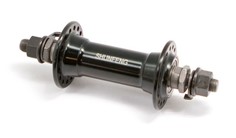 Втулка MTB передняя алюминиевая, 3/8x14Gx32Hx100x140 на промподшипниках, на гайках, чёрная TBS