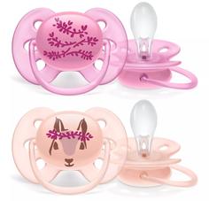 Пустышка Philips Avent ultra soft для девочки 6-18 мес 2 шт, с футляром для хран. и стер.