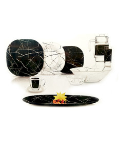 Столовый сервиз НЕО КАРИНА МАРБЛ КАЛЬКУТТА БЛЭК ЭНД ВАЙТ 46 предметов 6 персон Luminarc