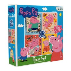 Пазлы Origami 4 в 1, 4-6-9-12 элементов, Peppa Pig, Семья вместе