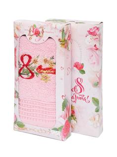 Подарочное махровое полотенце "Первоцвет-шоколадка" Розовый, 34 х 71 "Всё себе"