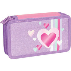 Пенал TIGER FAMILY с наполнением, 3 отделения, 29 предметов, Sweet Love (Purple) 19х11х7см