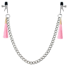 Зажимы на соски с розовыми кистями Tassel Nipple Clamp With Chain Lovetoy