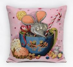 Подушка Декоративная Гобеленовая 45х45 "Мышонок в чашке" Студия Текстильного Дизайна