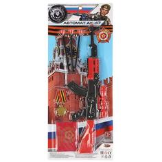 АВТОМАТ ИГРАЕМ ВМЕСТЕ СТРЕЛЯЕТ ПУЛЯМИ С ПРИСОСКАМИ, 55*22*3СМ НА КАРТ (РУСС УП.)