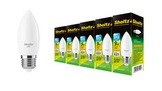 Комплект из 5 светодиодных ламп Sholtz свеча 9Вт E27 2700К C37 220-240В пластик