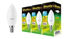 Комплект из 3 светодиодных лама Sholtz свеча 7Вт E14 2700К C37 220-240В пластик