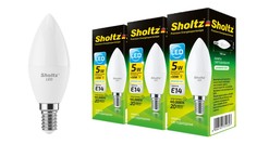Комплект из 3 светодиодных лама Sholtz свеча 5Вт E14 4200К C37 220-240В пластик
