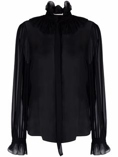 Saint Laurent блузка с длинными рукавами и оборками