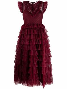 RED Valentino платье из тюля пуэн-деспри с оборками