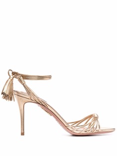 Aquazzura босоножки с эффектом металлик и завязками на щиколотке