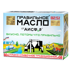Масло сливочное Правильное масло сладко-сливочное традиционное 82,5% 180 г
