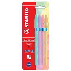 STABILO Шариковая ручка liner 808 Pastel, 4 штуки, синие масляные чернила