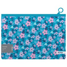 Berlingo Папка-конверт на молнии Flowers A4, пластик, 12 шт голубой