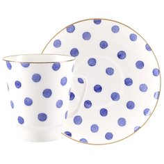 Чашка с блюдцем кофейная. Императорский фарфоровый завод. Форма Майская. Рисунок Polka dot. Костяной фарфор. 165 мл