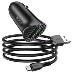 Автомобильное зарядное устройство быстрое QC 3.0 2xUSB с кабелем micro USB Hoco Z39 Farsighted - Черное