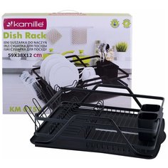 Сушилка для посуды, Kamille, с поддоном, 59x38x13см, черная