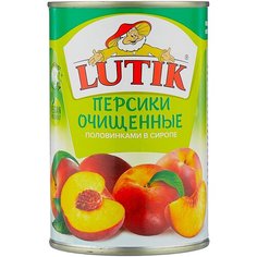 Консервированные персики Lutik очищенные половинкам в сиропе, жестяная банка 425 мл Лютик